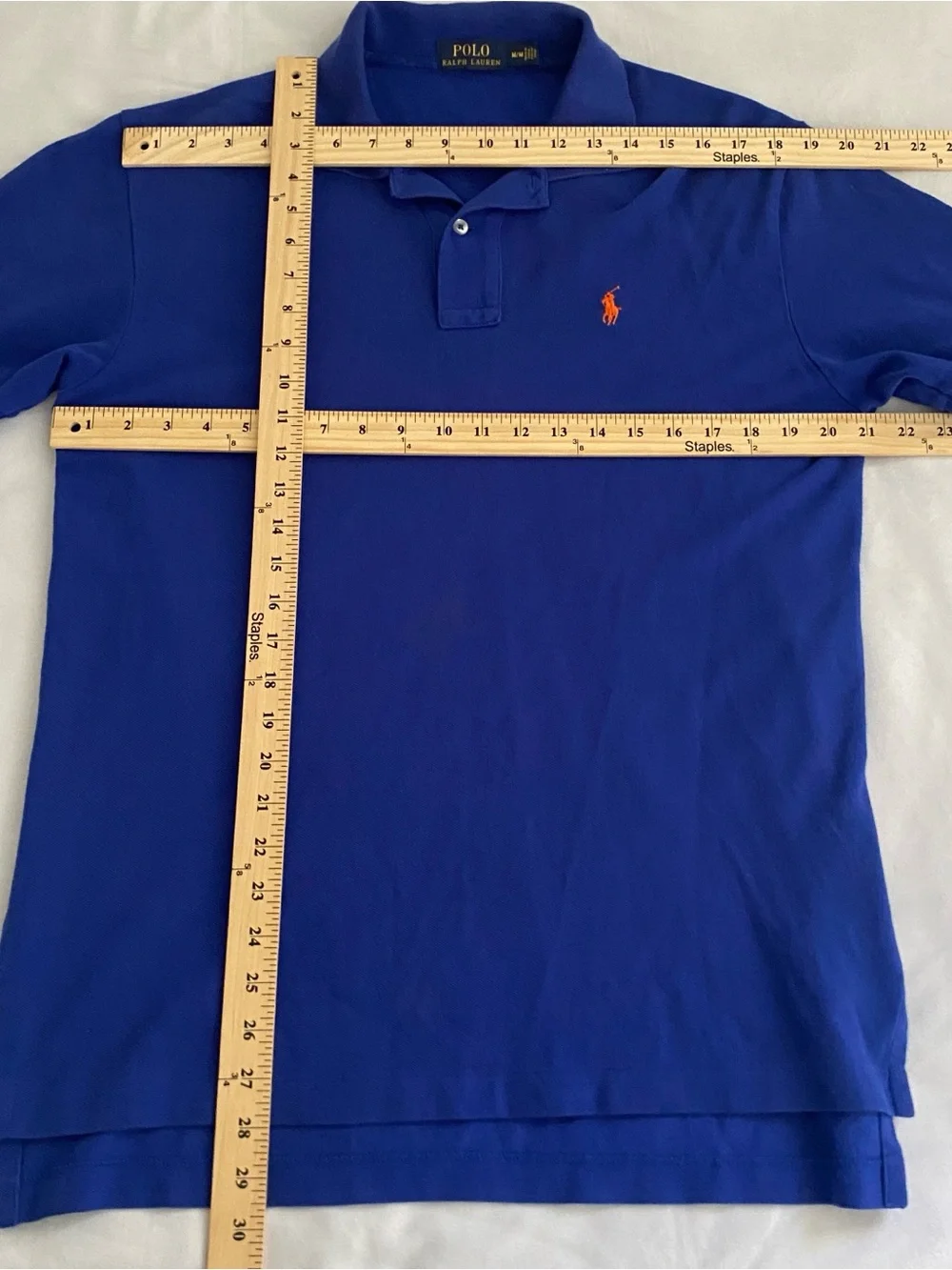 Polo Ralph Lauren Shirt Mens Medium Blue Orange Pony Custom Slim Fit Pique Mesh